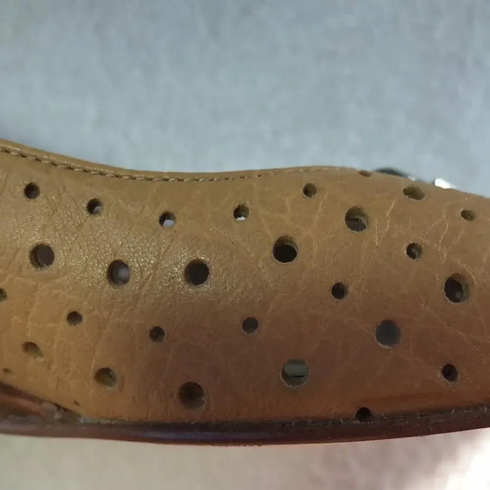 Stuart Weitzman tan leather cutouts peep toe wedges buckle detail 7 Spain - Picture 11 of 11